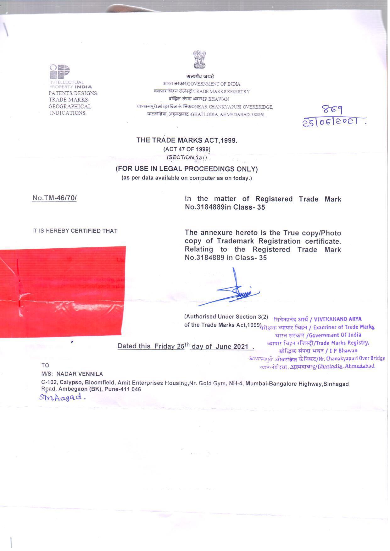 Legal Use Certificate 1